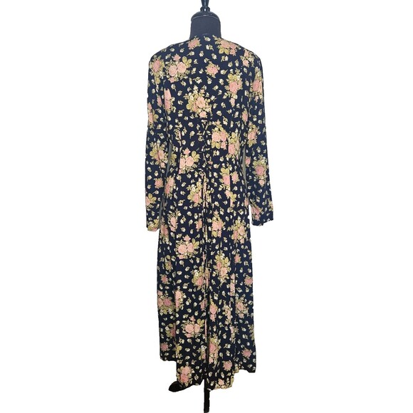 BETSY'S THINGS Vtg Maxi Dress 12 Floral Cottagecore Modest Button Front Tie Back - Picture 6 of 11